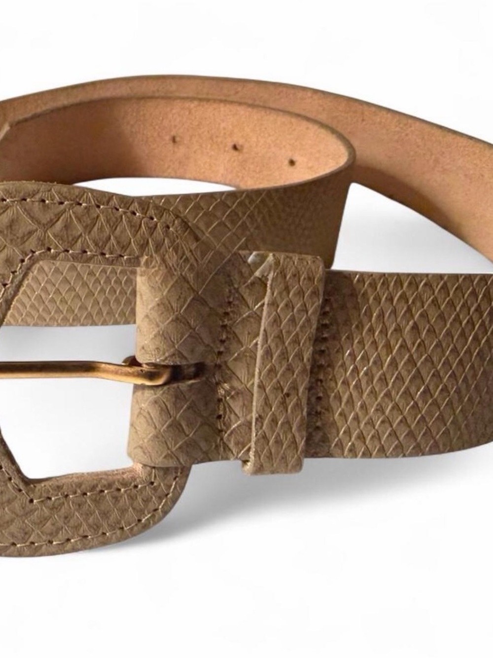 Y2K Snake-Embossed Leather Belt with Gold Buckle BEDO L